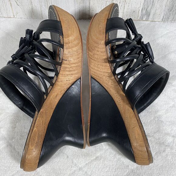 Leifsdottir Olli Wood Wedges Black Tassel Strappy Platform Sandal EU 38 US 7-7.5 - Picture 7 of 11